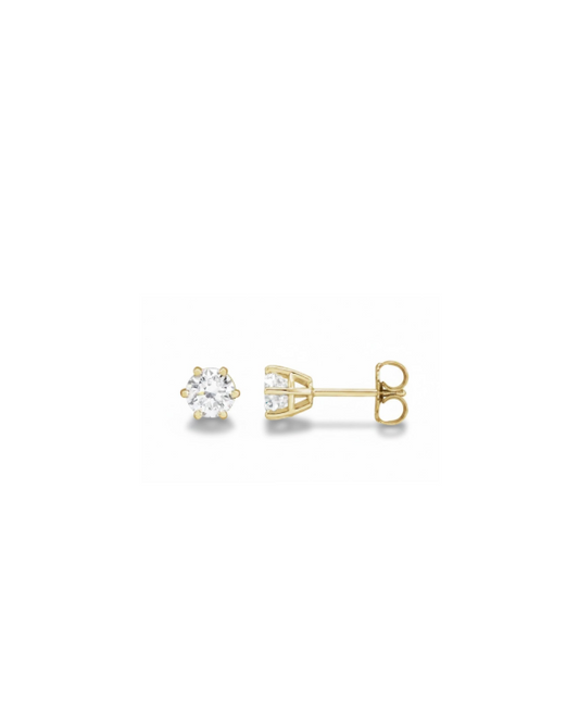 6 Prong Round Earrings - 14K Gold